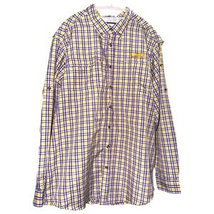 Drake LSU Button Down Shirt XL Purple Yellow Plaid Fishing Vented NCAA Tigers